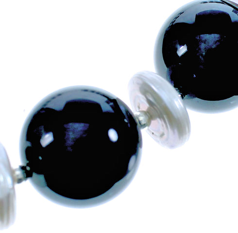 Onyx Fresh Water Pearl Sterling Silver Bead Necklace DX116855